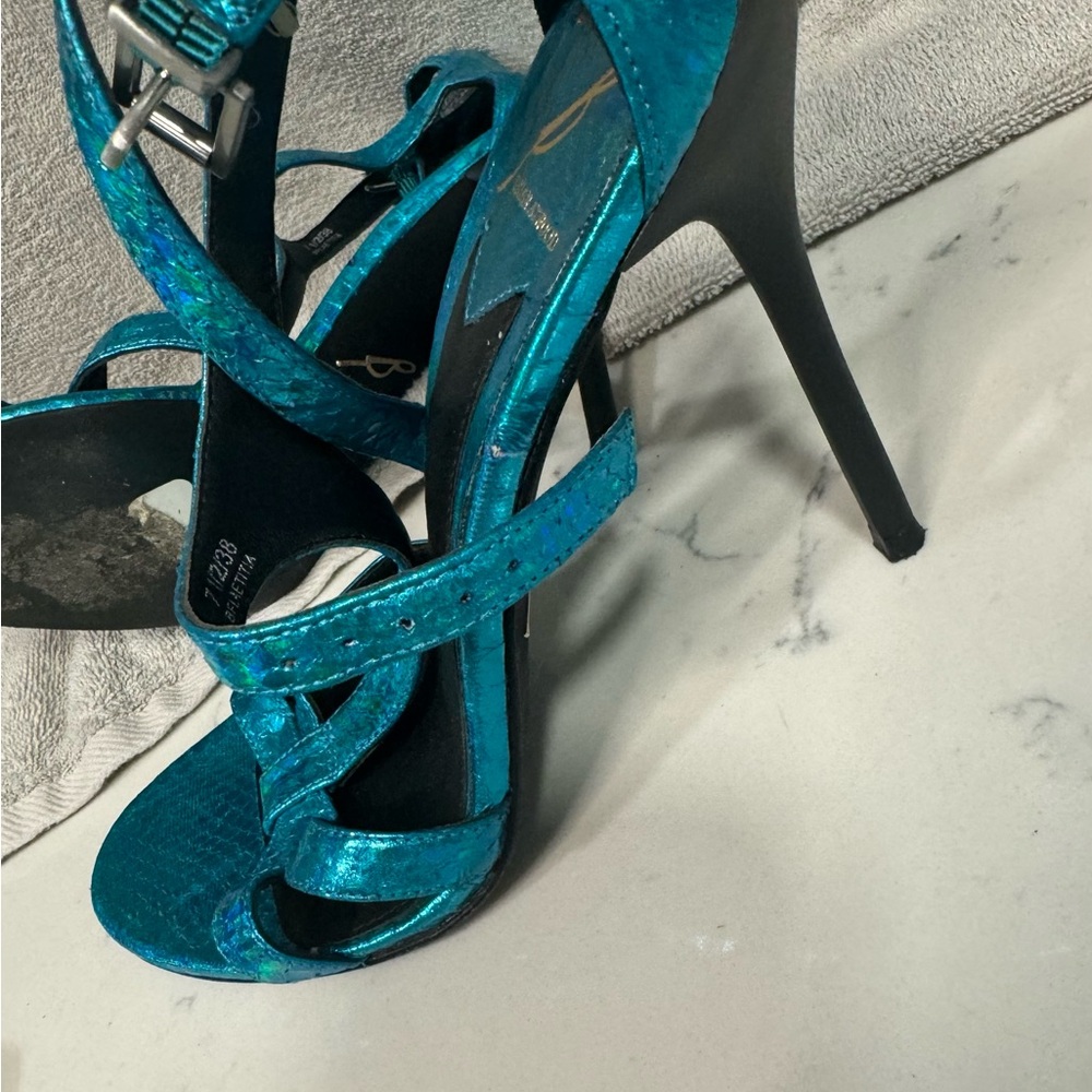 Brian Atwood Metallic Blue Python Embossed Leathe… - image 8